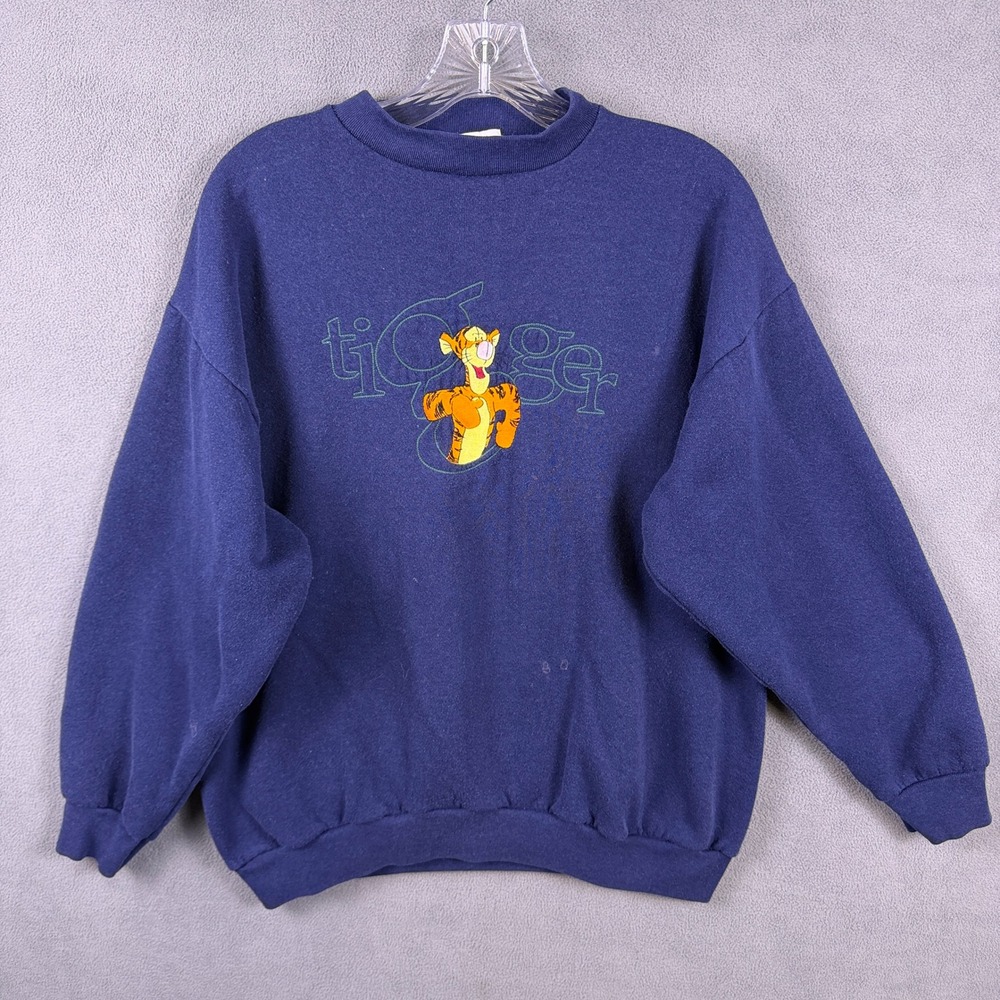 VTG Disney Tigger Sweatshirt Mens L Blue Winnie the Pooh Made‎ In USA